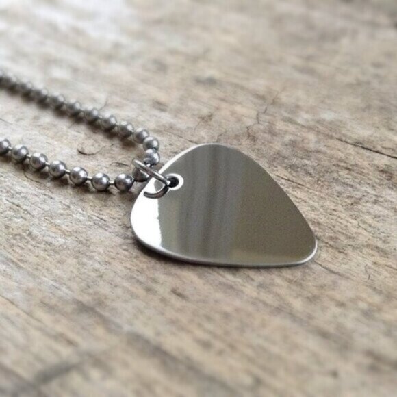 20 INCHES Shiny Mirror Stainless Steel Guitar Pick Necklace - Picture 1 of 8